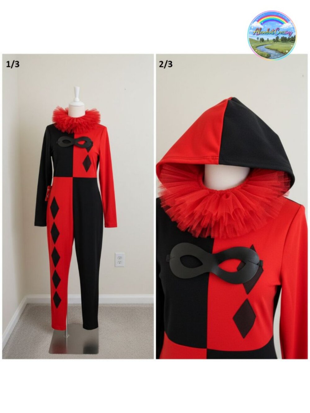Womens Harlequin Catsuit Costume Jester Halloween Cosplay Outfit